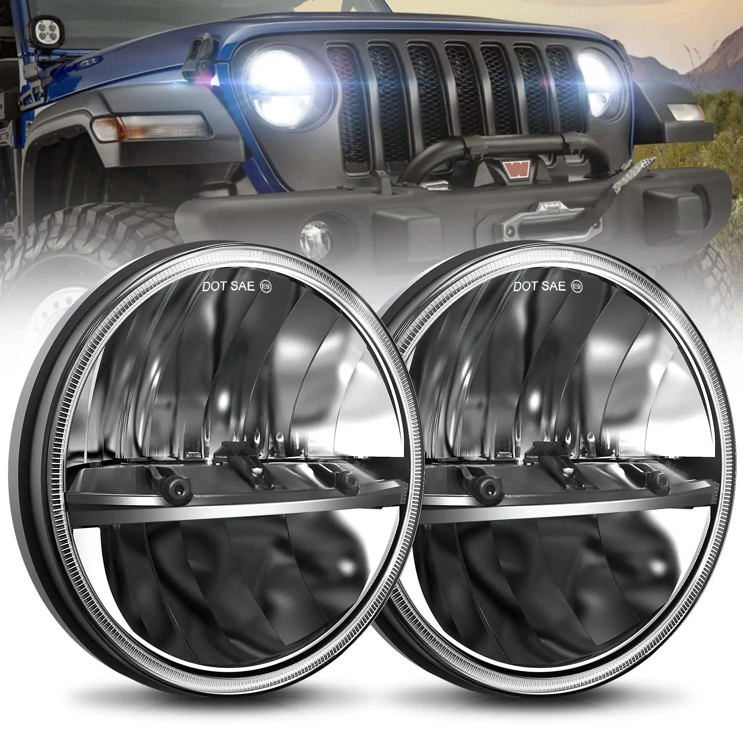 

7 Inch Led Headlight Daytime Running Lights for Cars Jeep Wrangler JK Niva Lada UAZ Hunter Offroad 4x4 Led 12v Drl Led Lights