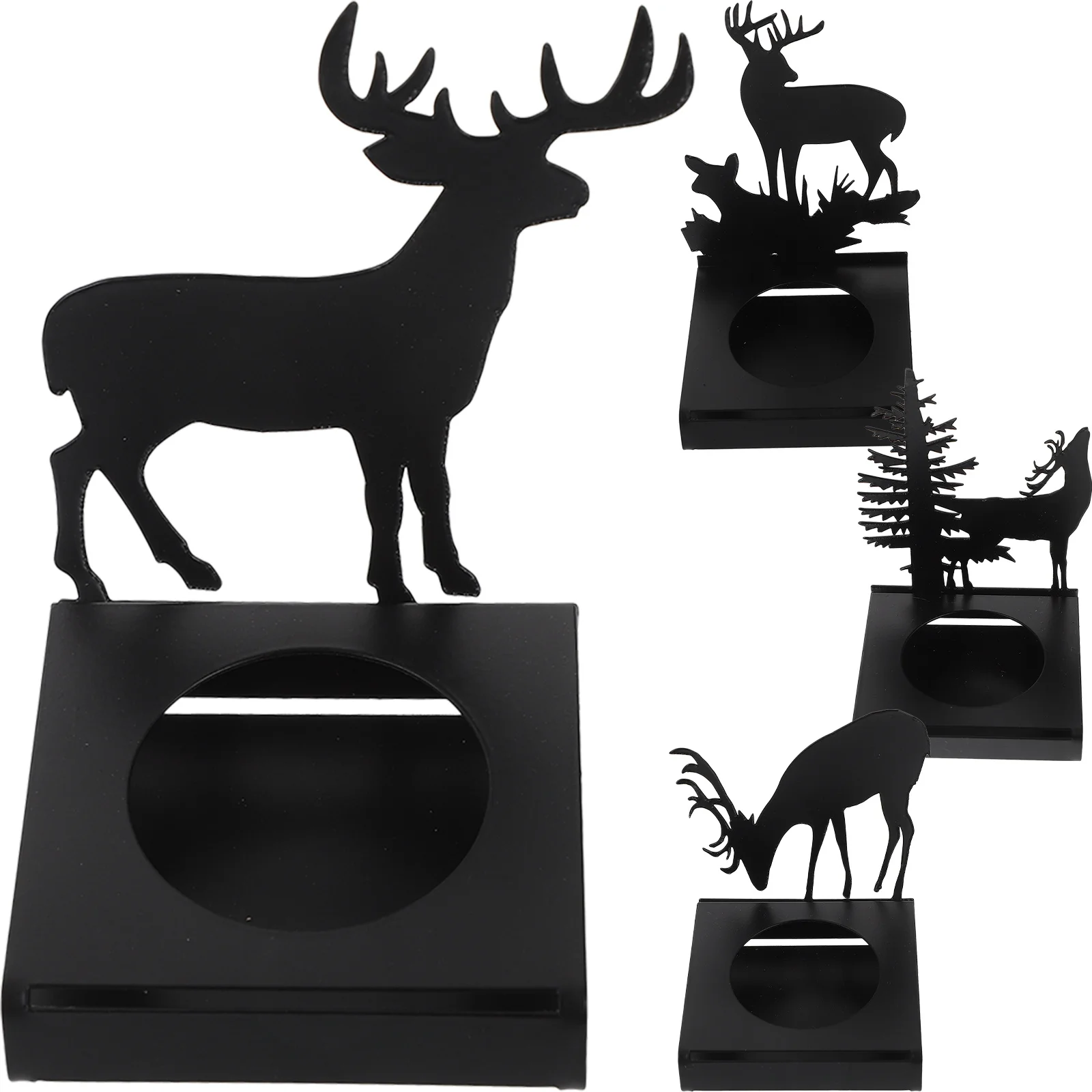 

4Pcs Christmas Elk Metal Holders Table Centerpiece Iron Tealight Stand Desktop Xmas Decoration Candles Holder