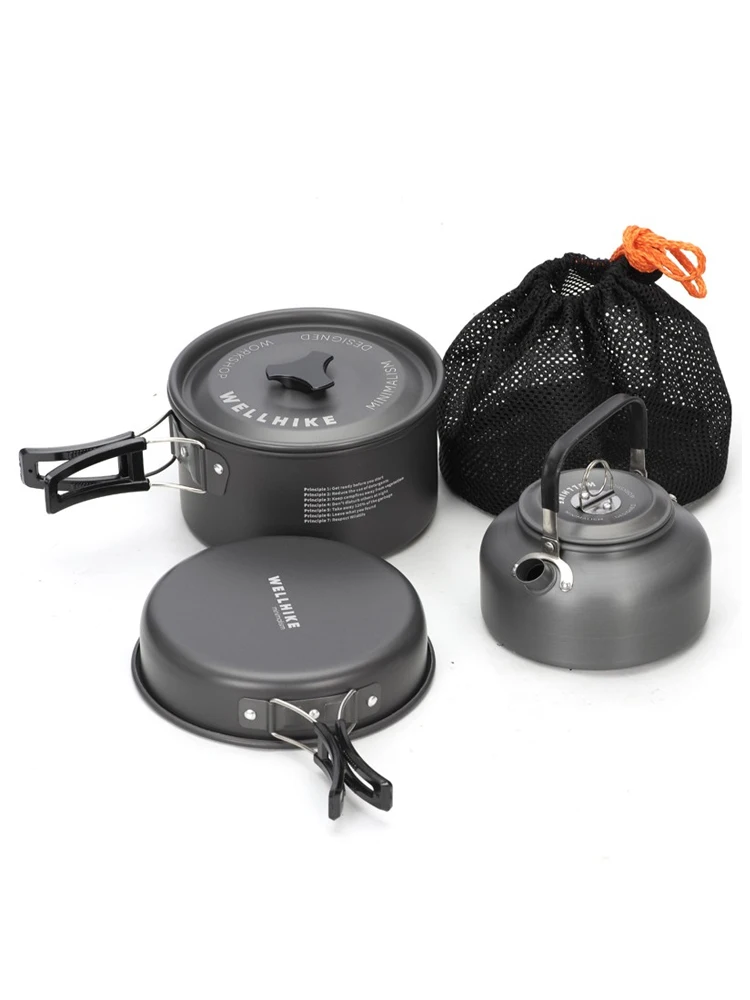 

Outdoor pots and pans Lightweight equipment Picnic camping cookware, cooking pot Wok Kettle Three-piece pot set