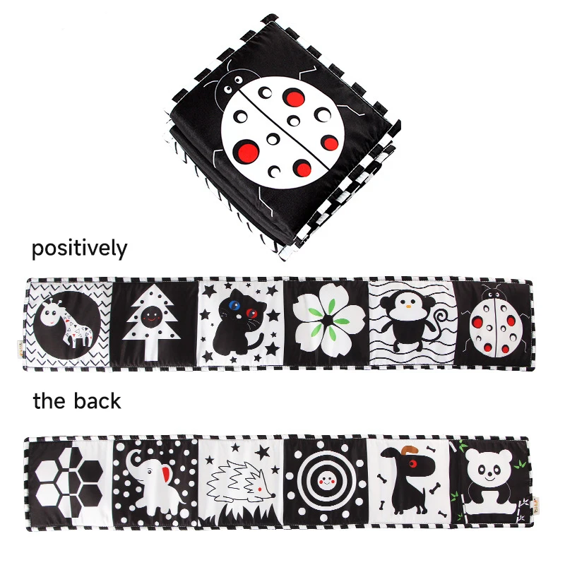 Montessori Baby Doek Boek Speelgoed Hoogte Contrast Zwart Wit Dier Zintuiglijk Boek Speelgoed Hersenontwikkeling Cognitief Leren Speelgoed