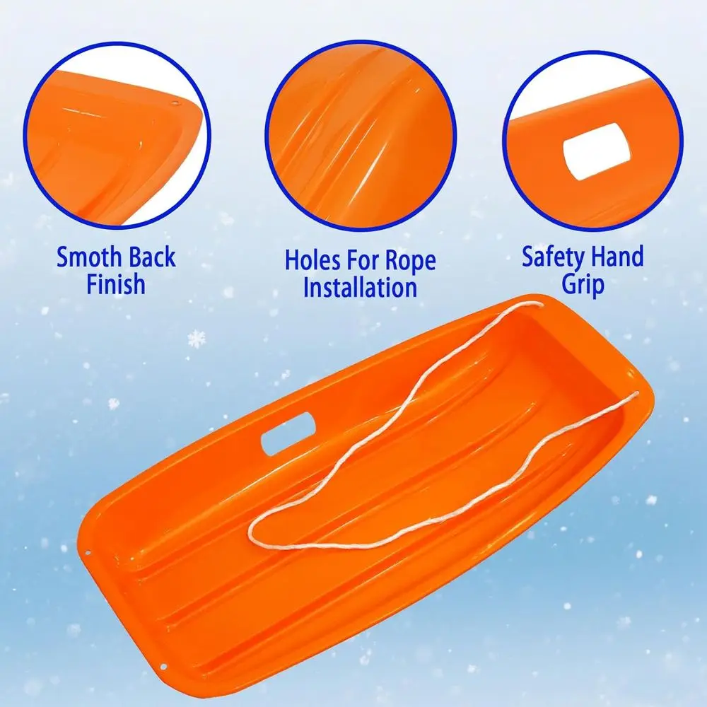 Family-Friendly Snow Sled - Durable, Cold-Resistant, Flexible Design for 1-2 Riders with Pull Rope and Handles, 35 Inch for Wint