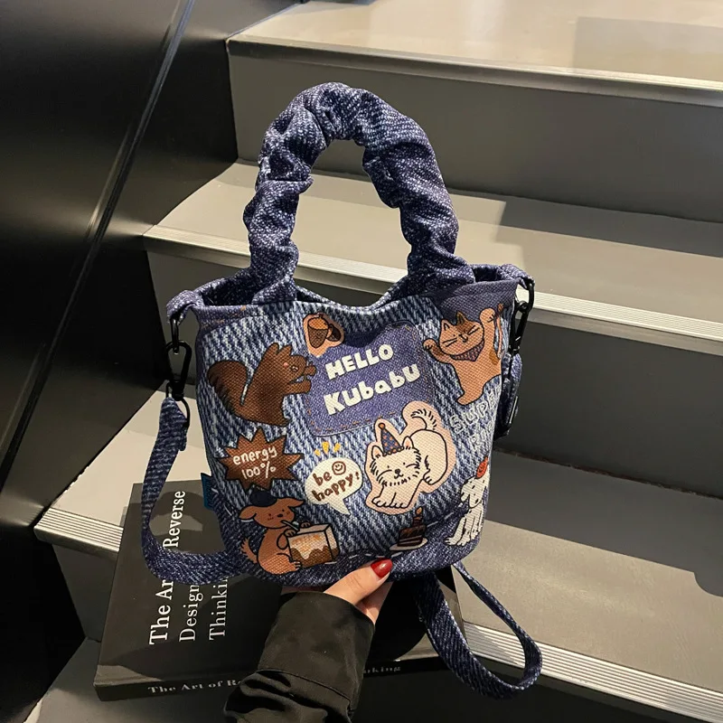 

2025 New! Trendy Women's Illustration Splicing Bag - Large Capacity, Niche Design Messenger & Commuter Tote, with Card Holder