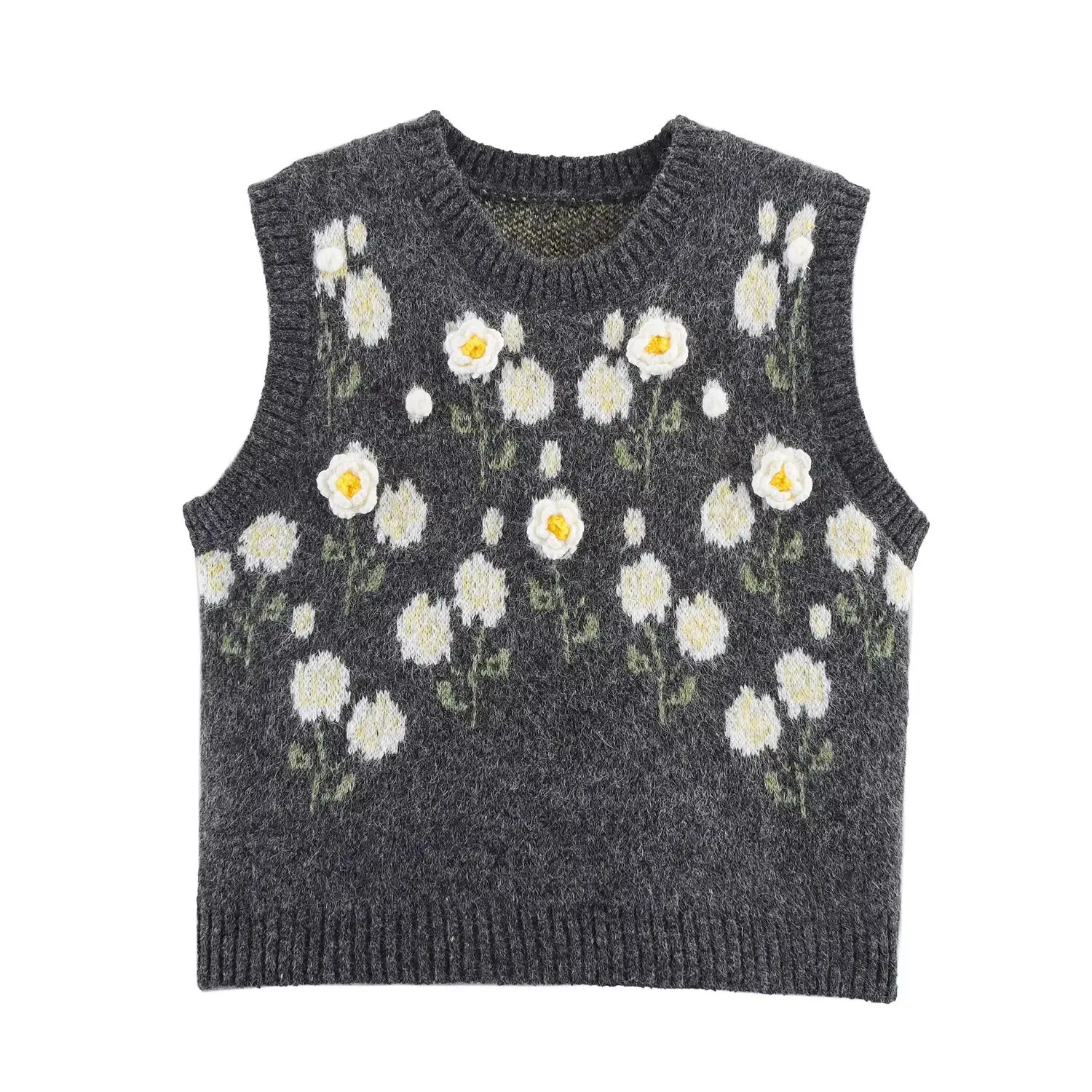 Gilet tricoté à fleurs tridimensionnelles, ample, style paresseux, à la mode, en couches, nouvelle collection printemps et automne 2025