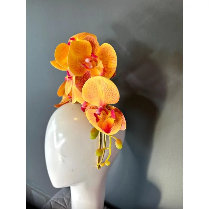 Orange hot pink fascinator- Kentucky Kentucky Derby flower headband view 5