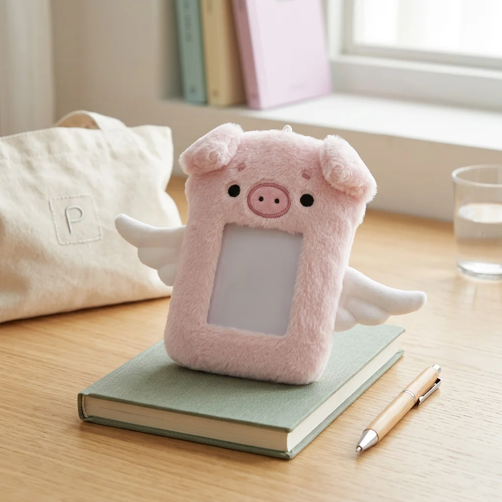 Soft Plush Card Holder for Students School ID Case Cute Angel Pig PVC Window Bus Card Protector Durable Accessories