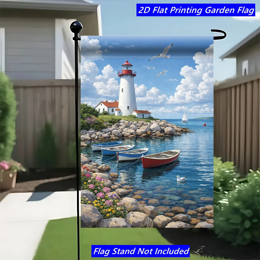 2D Flat Flag (1 Piece), Lighthouse and Sea Vessel, Floral Pattern Spring/summer Garden Flag, Suitable for Home Courtyard Holiday Celebrations, Creating A Warm Atmosphere, Suitable for Outdoor Hanging and Decorative Courtyard Single-sided Flags (Flag Only)