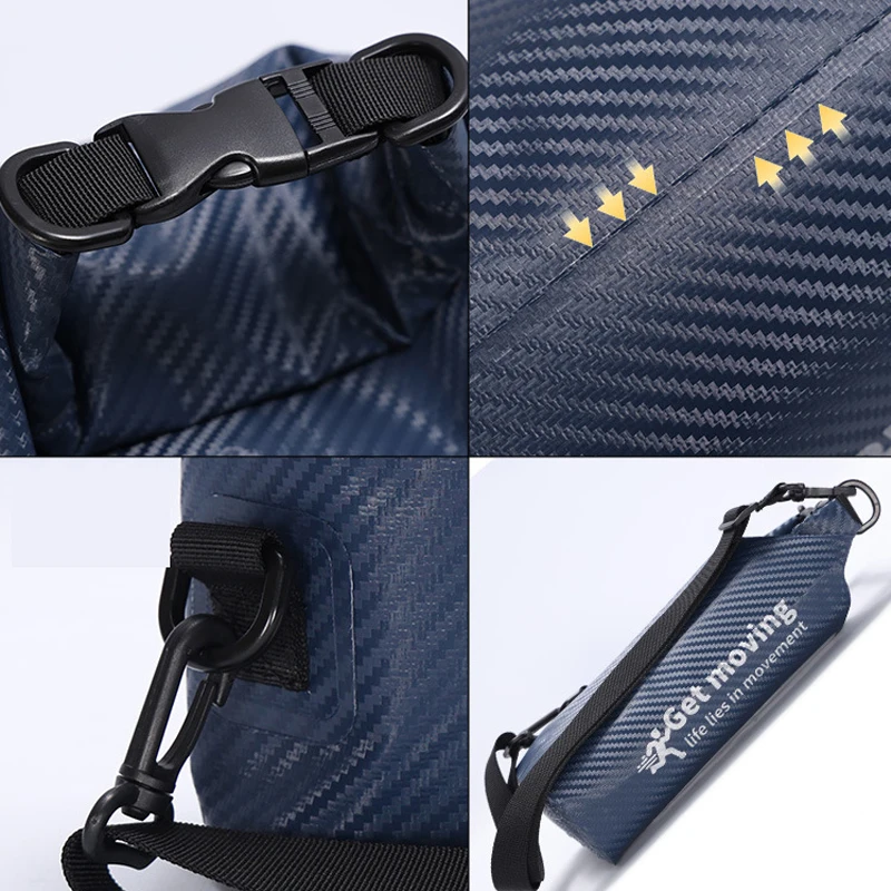 Borsa a secchiello impermeabile Roll Top da 3L, 5L, borsa impermeabile quadrata in fibra di carbonio, custodia impermeabile per escursioni, alla deriva