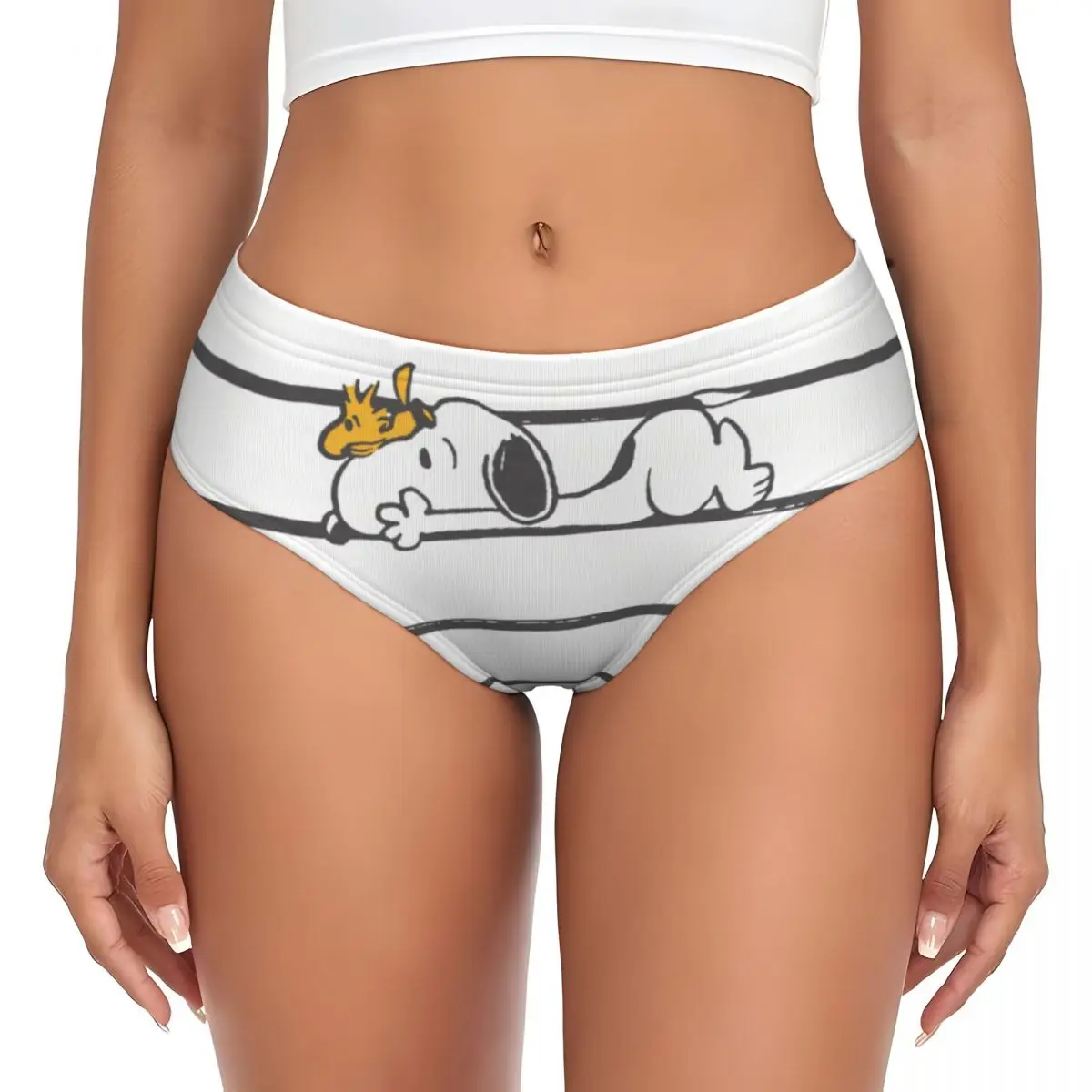 Custom Snoopys & Woodstock Smile Giggle Laugh Briefs Underwear Women Comfortable Stretch Cartoon Comic Dog Panties