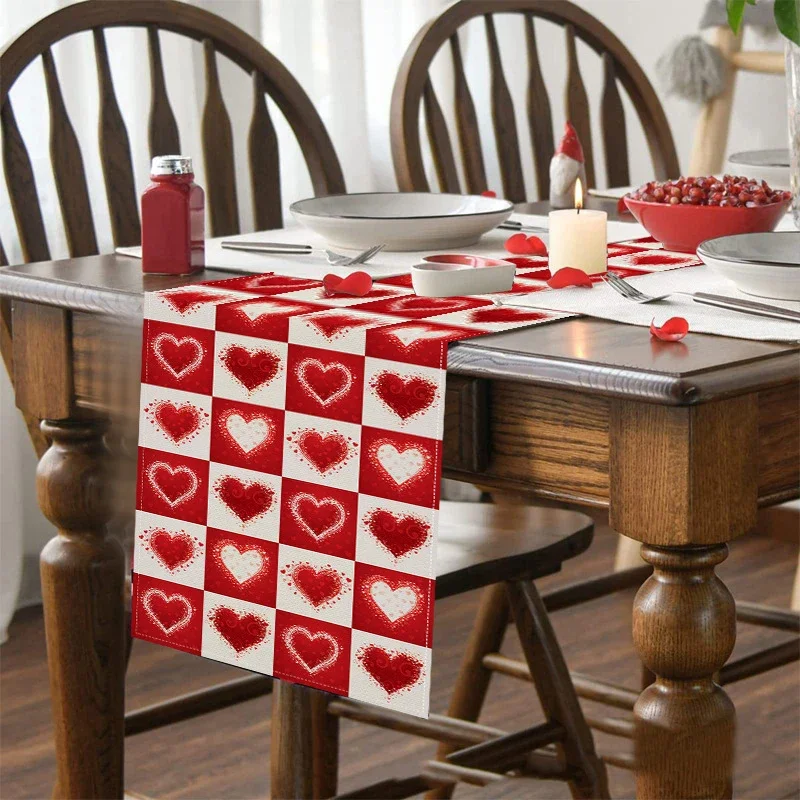 Love Linen Table Runner Valentine's Day Anniversary Birthday Wedding Party Table Decoration Love Table Runner 33x183cm