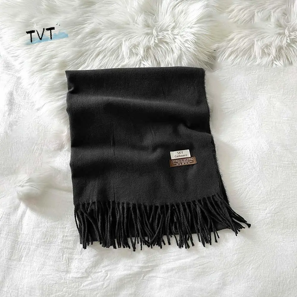 Large Polyester Classic Wool Scarf Soft Windproof Solid Color Shawl Warmer Korean Style Long Neckscarf with Tassel Couple