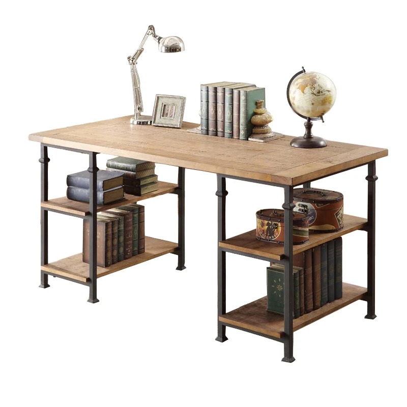 Durable Loft American industrial style retro wrought iron solid wood computer desk bedroom home office study writing desk