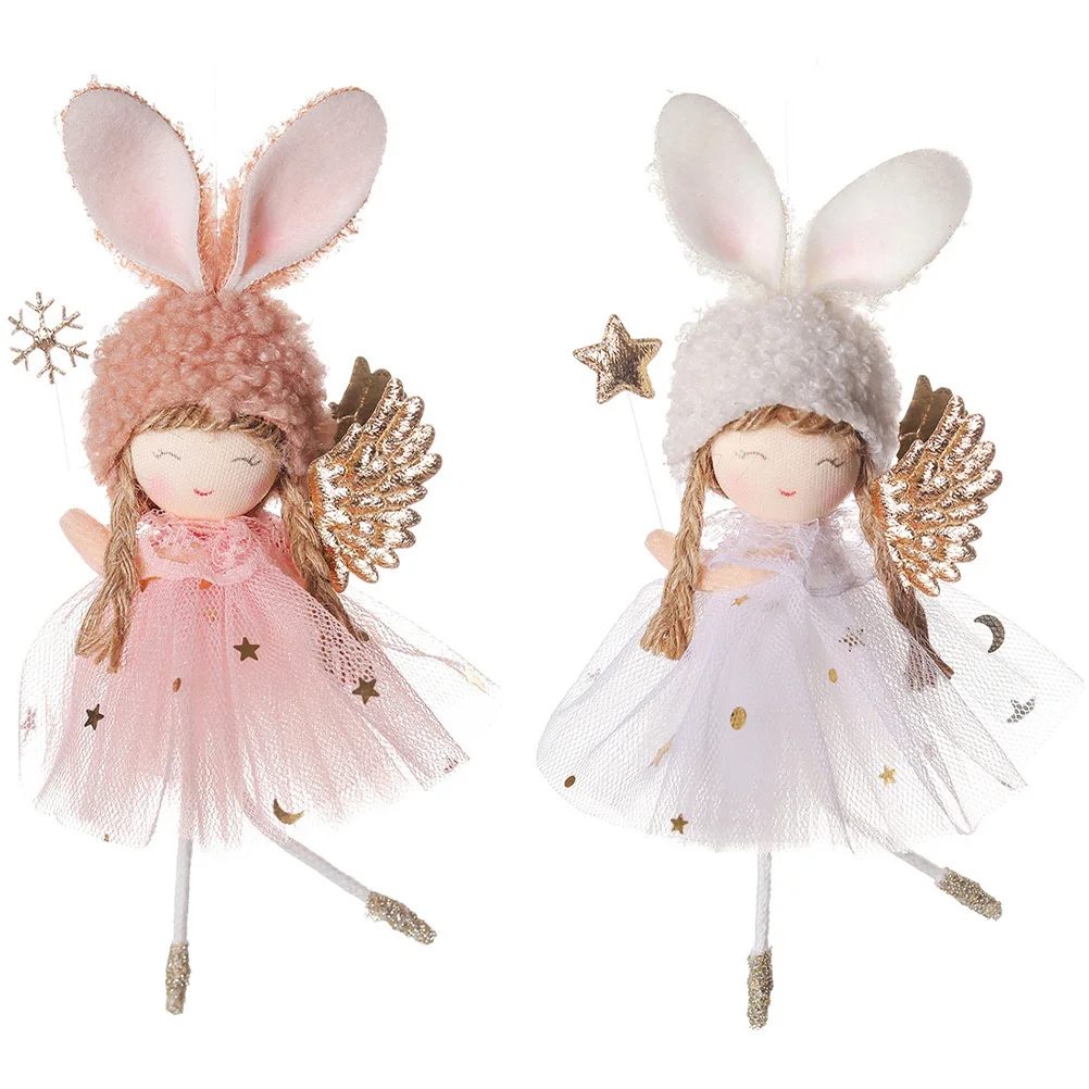 

2Pcs Angel Ornament Hanging Christmas Decorations Lovely Fabric Pendant for Xmas Tree Door Wall Bedside Fireplace