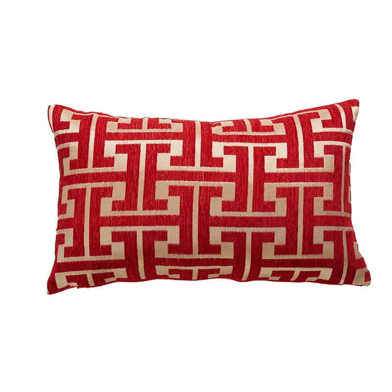 Chenille Jacquard Pillowcase 30x50cm/45x45cm Geometric Throw Pillow Cover for Home Decor Cushion Shell Gift Chinese Red