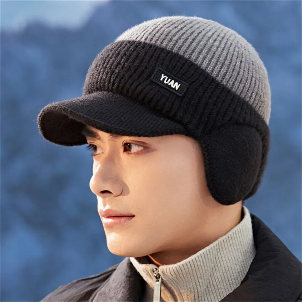 Casual Thickened Baseball Cap Keep Warm Knit Ear Protection Dual Tone Couples Hats Men