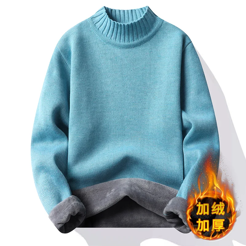 Men\'s Winter Fleece Pullover Knit Sweater Wool Plus Velvet Clothing Thick Warm O-neck Jumpers Fashion Y2K Knitwear