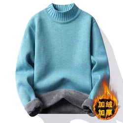 Men's Winter Fleece Pullover Knit Sweater Wool Plus Velvet Clothing Thick Warm O-neck Jumpers Fashion Y2K Knitwear