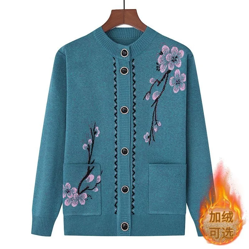 

Women's New Style Spliced round Neck Button Printing Fashionable Loose Versatile Casual Long-sleeved Knitted Top