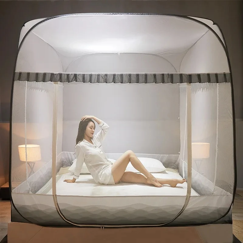 Light Luxury Simple Wind Home Mosquito Net Fashion Large Space Thickened Three-door Mosquito Net Bedroom Yurt-style Mosquito Net