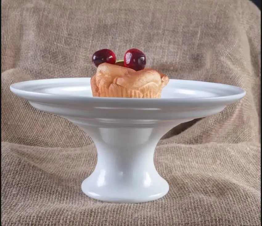

Large High-footed Flat Plate Creative Party Cake Plate Dessert Display Stand Nordic Style Restaurant White Ceramic Tableware