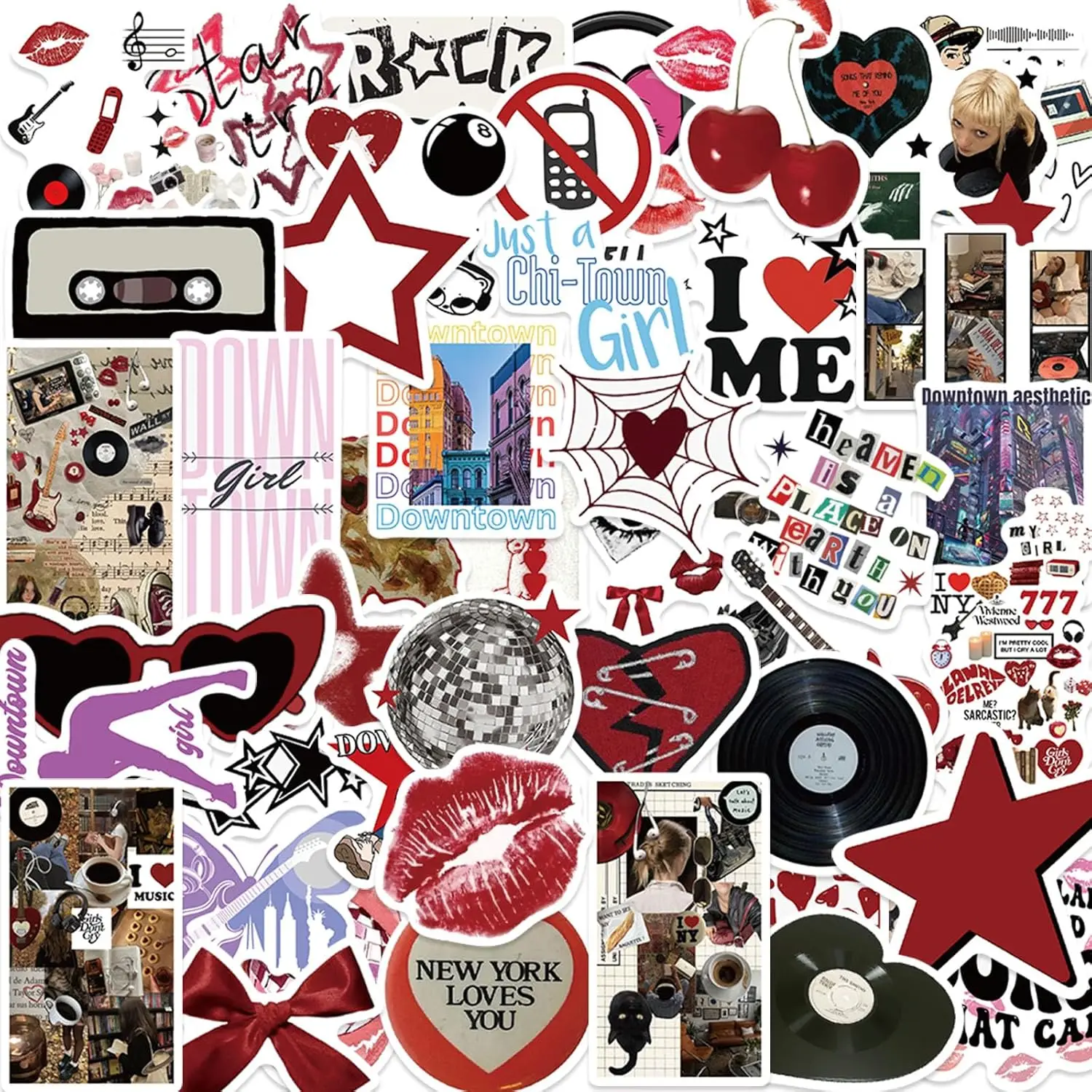 

50Pcs Aesthetic Downtown Girls Stickers Pack, Cool Y2K Waterproof Vinyl for Water Bottle Laptop Skateboard Party