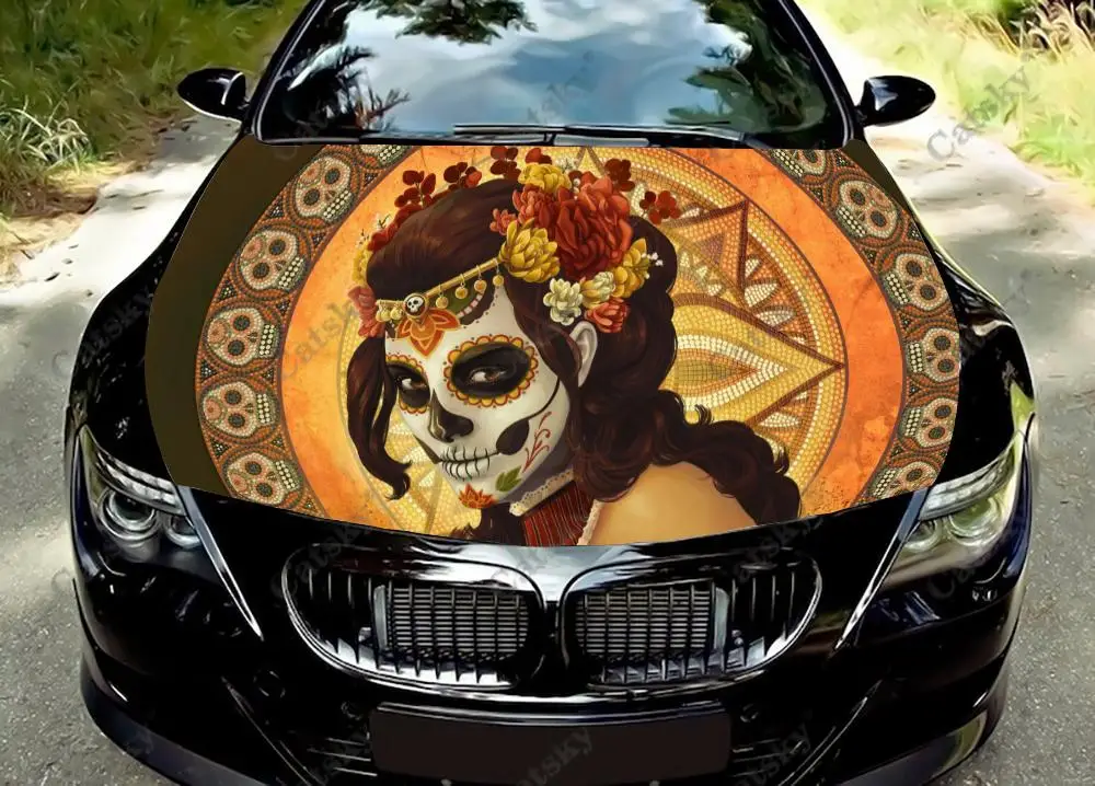 Custom Sugar Skull Car Hood Protect Vinly Wrap Sticker Decal Auto Accessories Decoration Engine Cover for Off-road Pickup