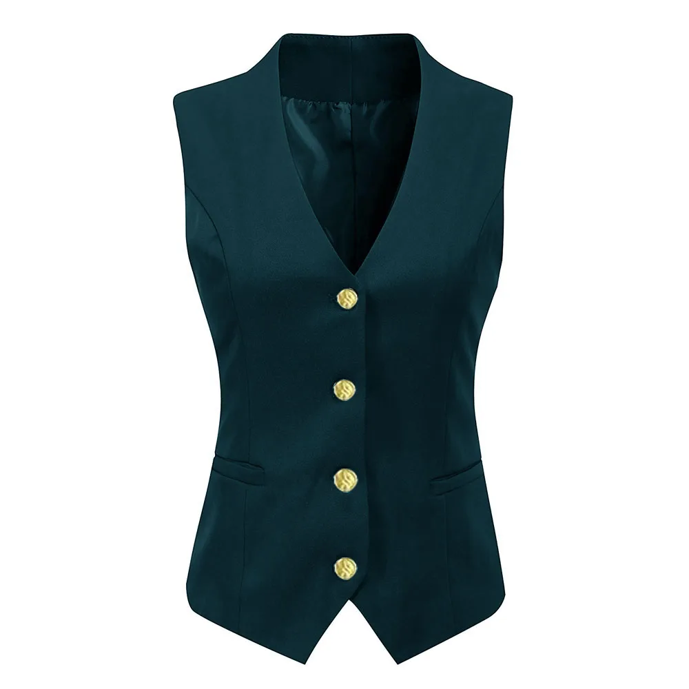 Women\'s Vest V-neck Sleeveless Jacket Fashion Work Clothes Single Breasted Waistcoat Formal Lady Vests