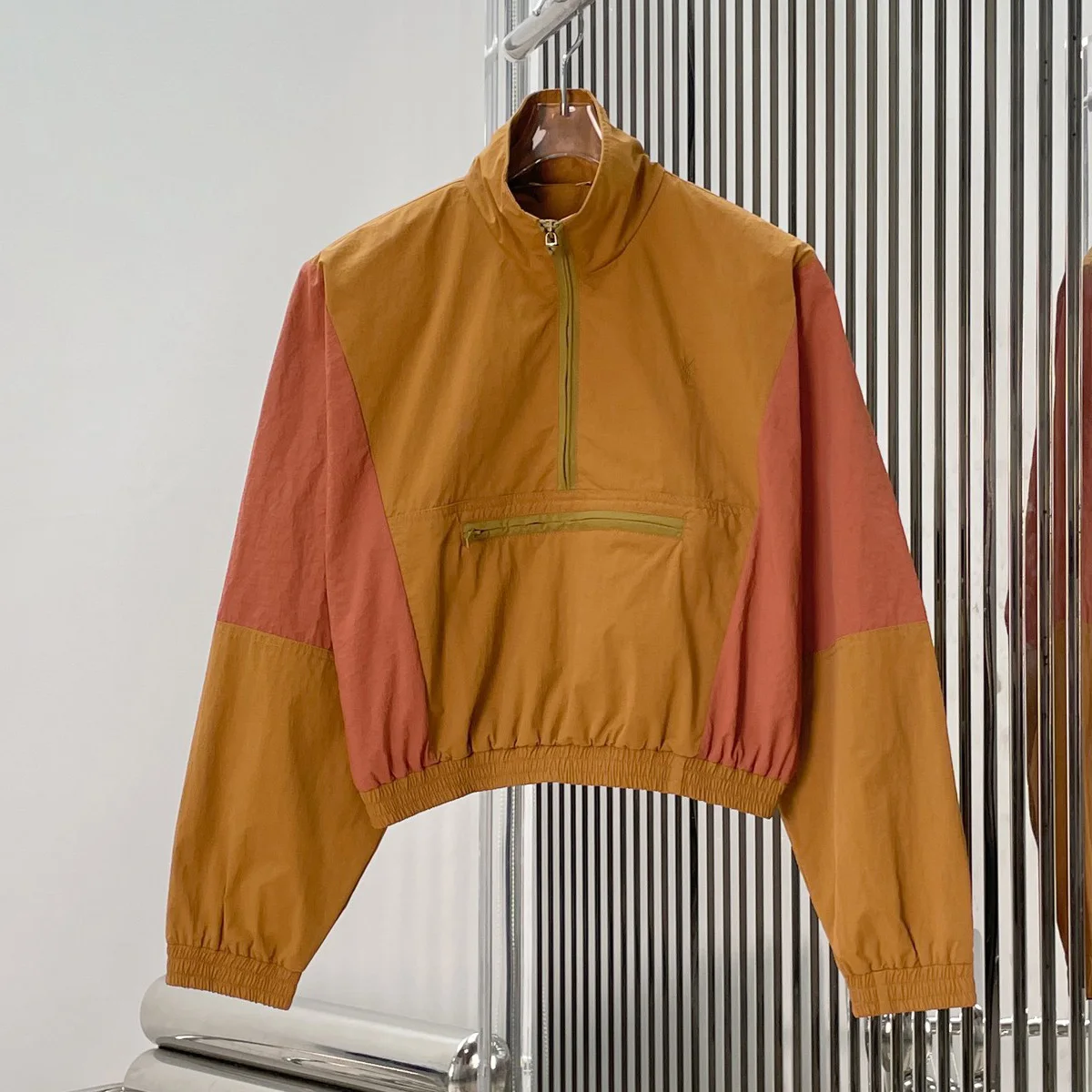 High Quality Women Color Block Half Zip Cropped Jacket Stand Collar Elastic Cuff Windbreaker Casual Outdoor Outerwear lyt127470