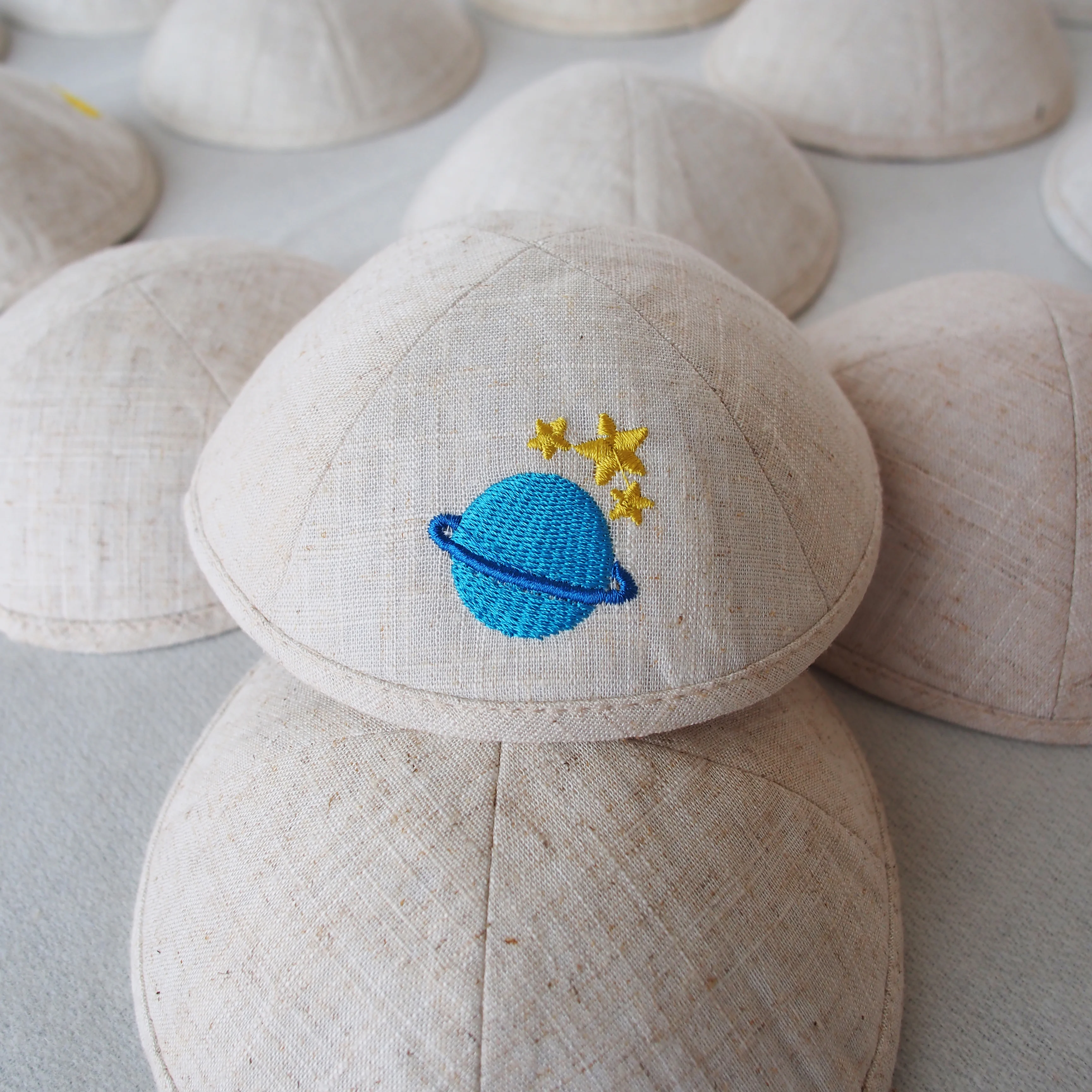 

Custom embroidery linen kippah Jewish Ahava customize kippot for wedding bat mitzvah judaica gift yarmulke