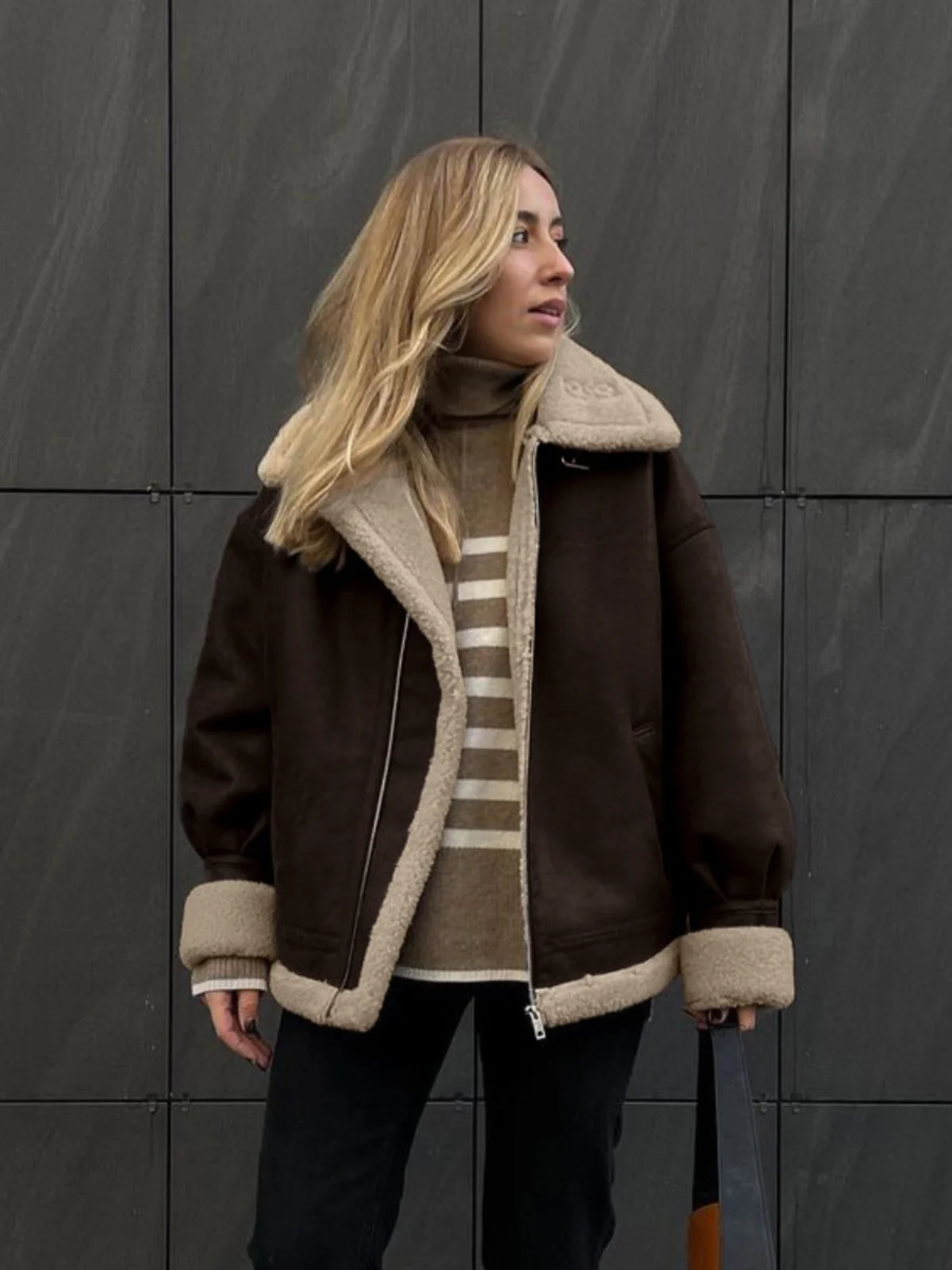 따뜻한 빈티지 램스페이스 자켓 스웨이드 벨벳 코트 양가죽 따뜻한 레트로 자켓 스트리트 스타일 루즈핏 두꺼운 가을 코트