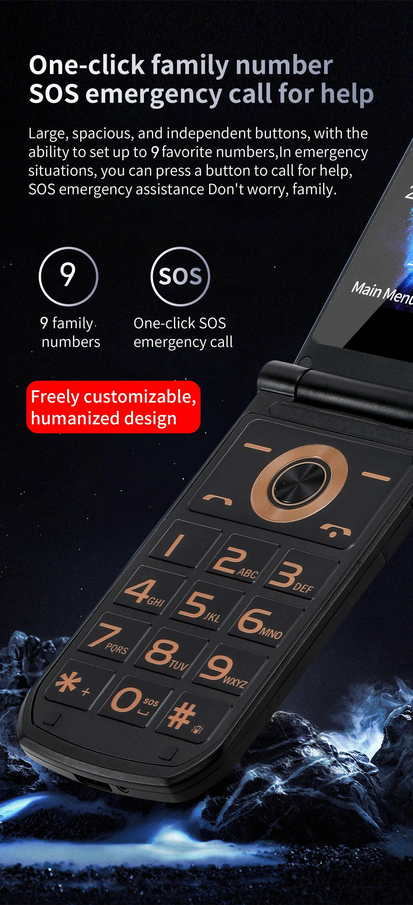 S7A 2G YEEMI Flip CellPhone 2.4inches MTK HD Screen GSM Dual SIM Card 1000mAh Mp3 Mp4 FM 8W Camera Type-C 2G Mobile Phone