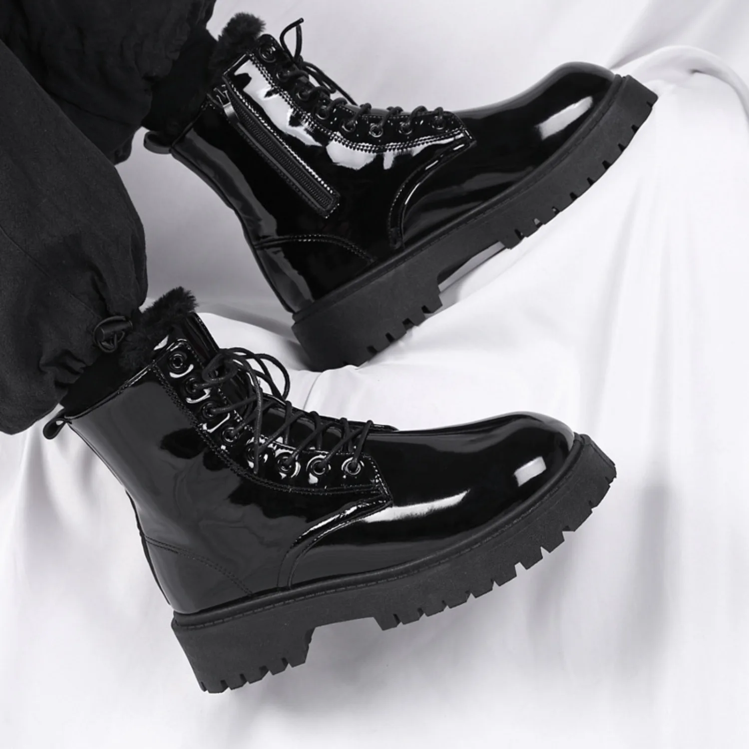 Men's warm plush high-top boots winter soft-sole non-slip outdoor casual boots fashion plus size unisex comfort snow work shoes