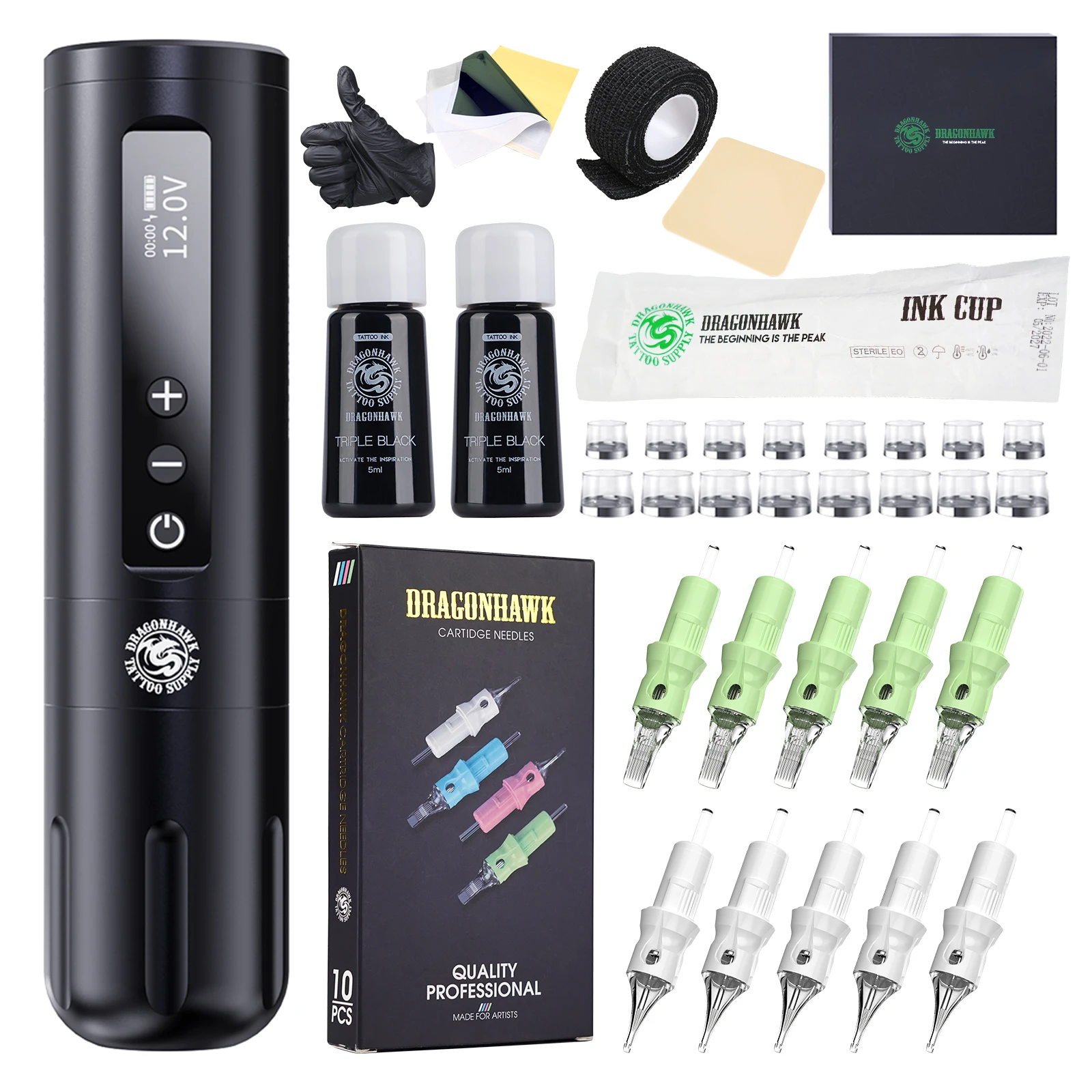 

Dragonhawk Wireless Tattoo Machine 5000mAh Battery Set With Disposable Cartridges Tattoo Ink Kit