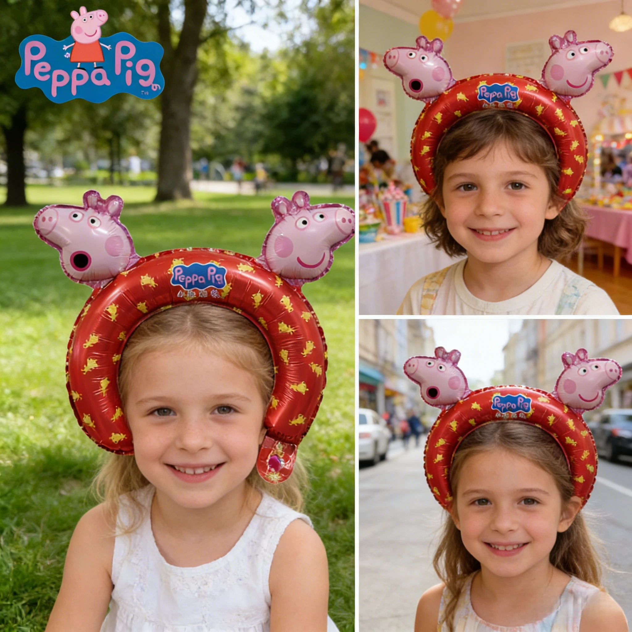 Lot de 10 ballons et serre-têtes thème Peppa Pig pour filles, accessoires pour cheveux, décoration de fête pour la Journée des enfants