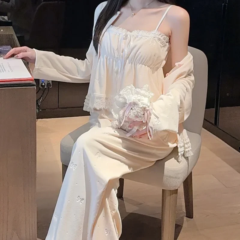 Island Velvet Sexy Pajamas for Women Home Wear Three-piece Set Double-sided Warm Autumn Winter Butterfly Pajamas Sleepwear