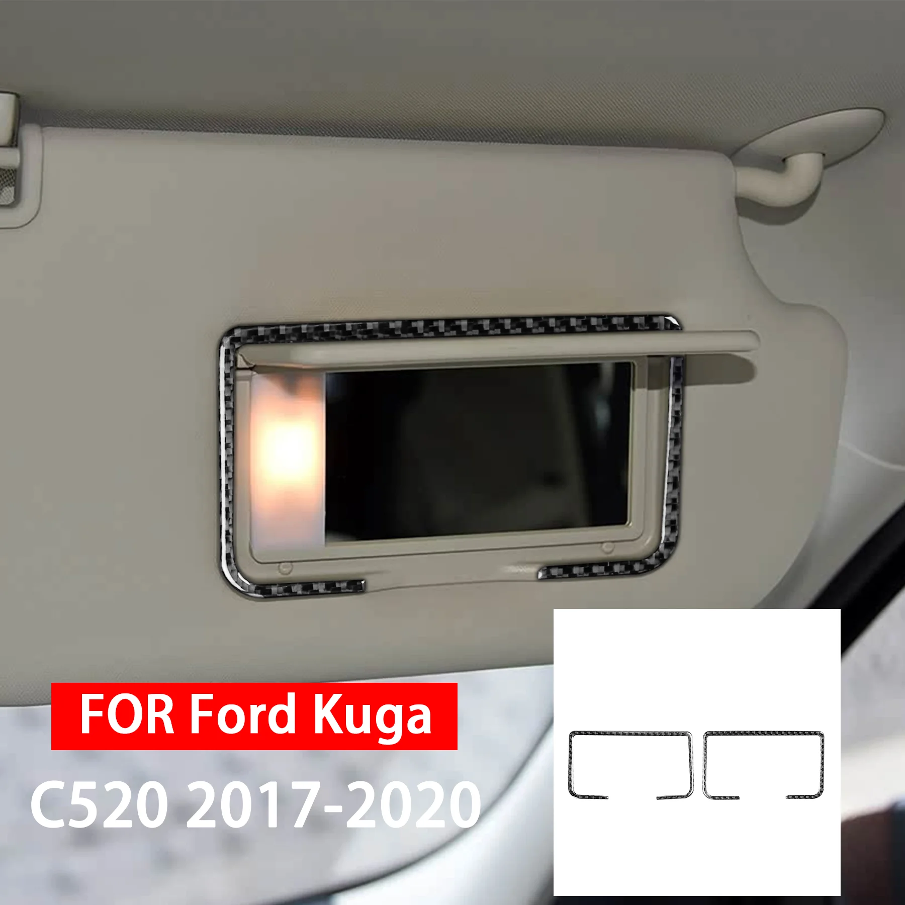 

For Ford Kuga C520 2017 2018 2019 2020 Carbon Fiber Sunshade Makeup Mirror Panel Frame Decor Car Interior Accessories Stickers