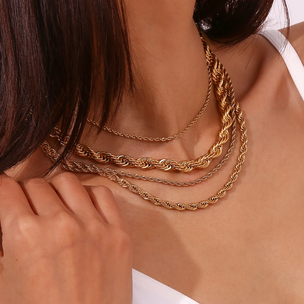 E.B.belle Minimalistyczny podstawowy złoty kolor skręcony łańcuszek Choker naszyjniki dla kobiet biżuteria ze stali nierdzewnej złoty naszyjnik — zdjęcie 7
