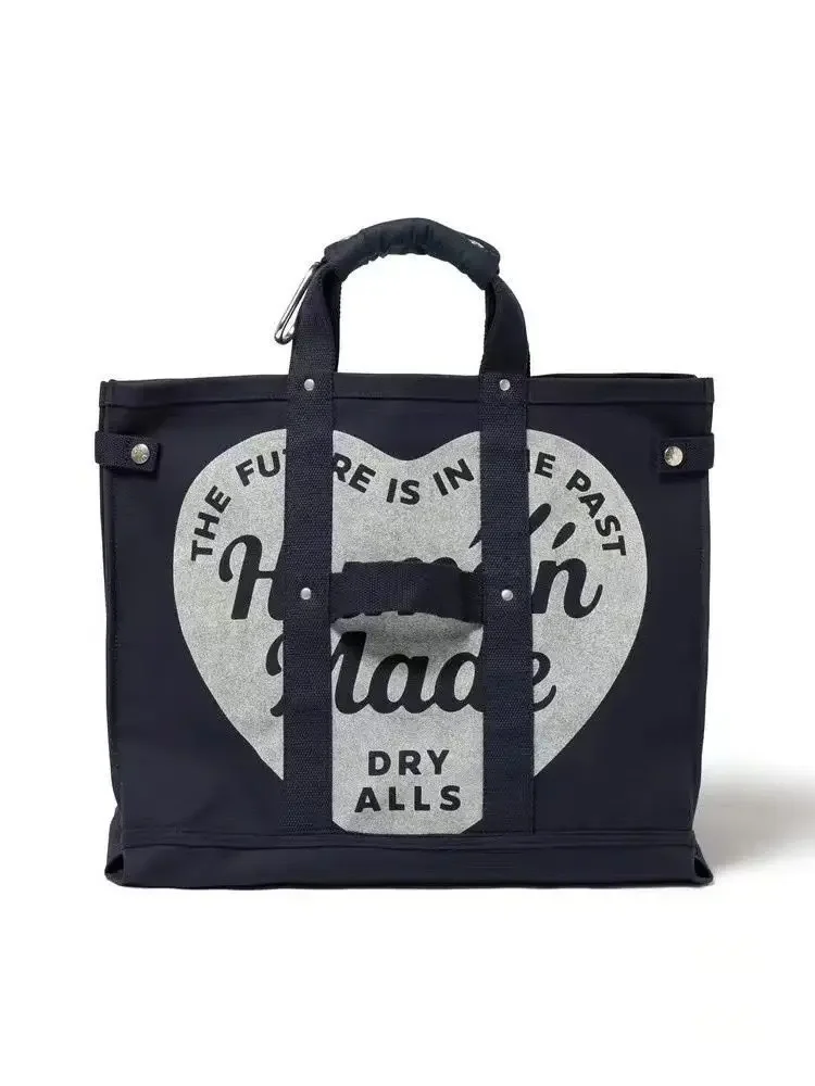 HUMAN MADE Large Tote Bag Heart Logo Waterproof Casual Handbag Streetwear Unisex Daily Travel Shopper