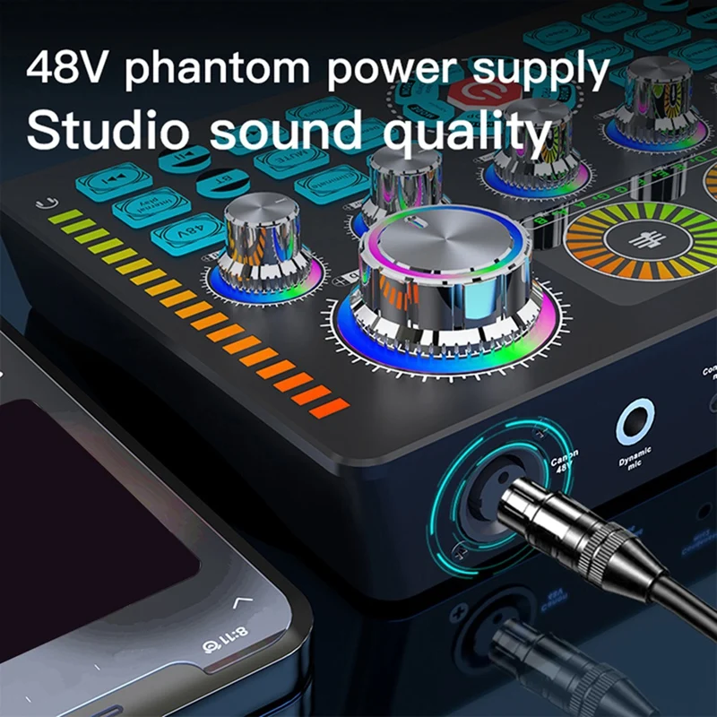 Mikser Udio USB Zewnętrzna karta dźwiękowa zestawu słuchawkowego Karta dźwiękowa do transmisji na żywo do telefonu komórkowego Komputera Mikser audio 48 V