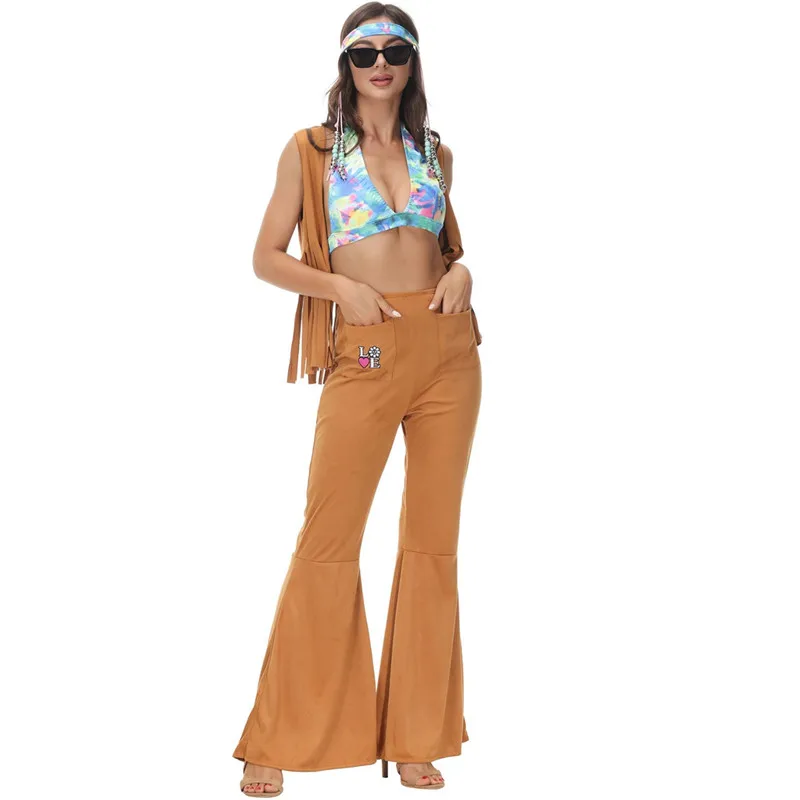 

Adult Women Hippie 60s 70s Peace Love Outfits Halloween Carnival Party Cosplay Disco Hippie Costume Music Festival Fancy Dress