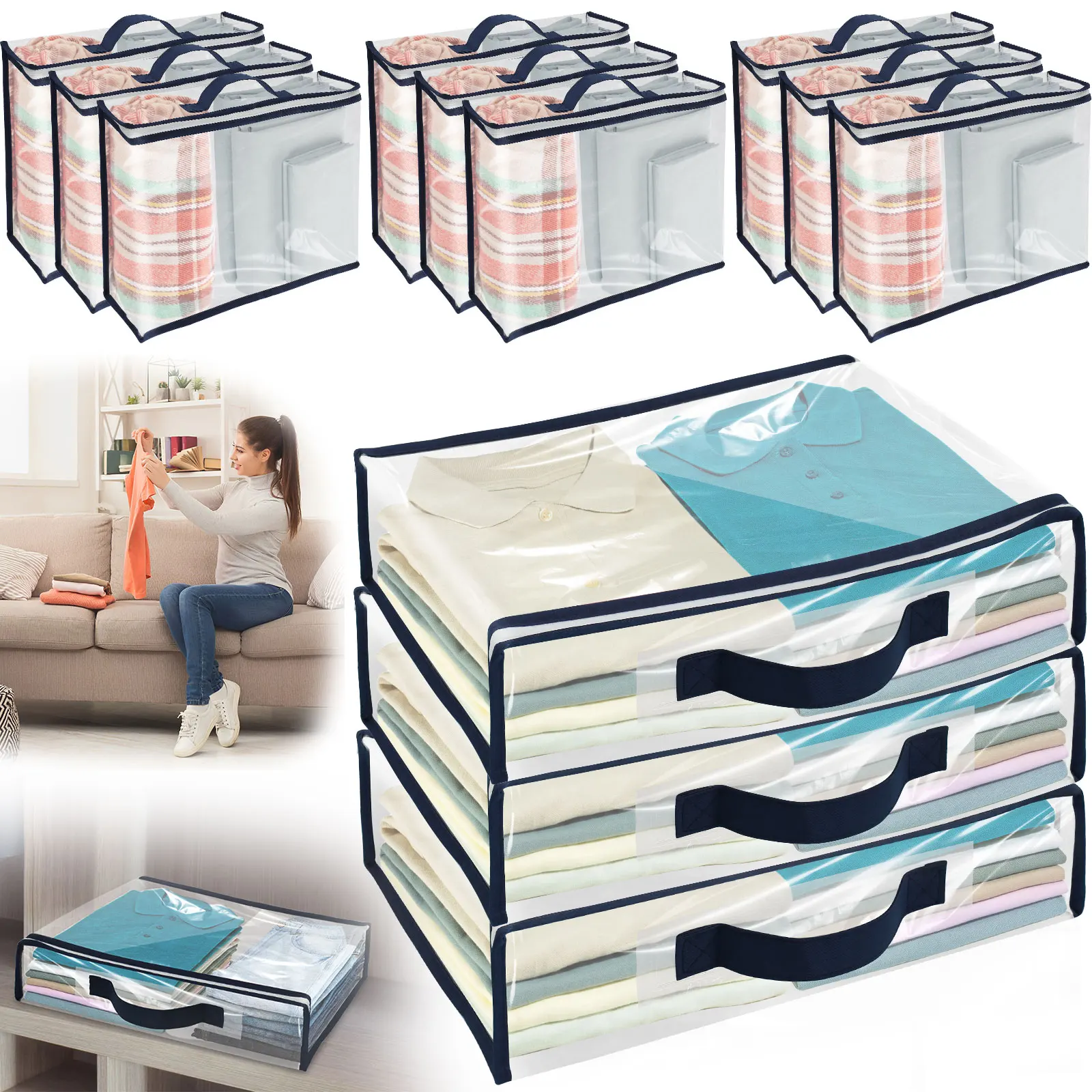 

12Pcs Clear Clothes Storage Bags Waterproof Versatile Plastic Blanket Storage Bag Space Saving Closet Storage Container for Home