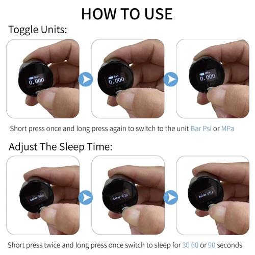 Imagen 2 del producto 25 mm 400 Bar (6000 Psi) Medidor de presión digital de alta precisión Mini manómetro Pantalla de retroiluminación con cable USB