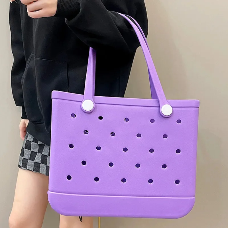Boggs Beach Bag Summer EVA Women Beach Basket Tote Bag Fashion Solid Holes Waterproof Handbag Pouch Shopping Shoulder Bag