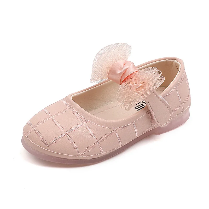 

Little Girls Leather Shoes Kids Flats 2023 Spring Autumn Brand New Children Party Shoes Lace Bowtie Princess Sweet Soft 22-31