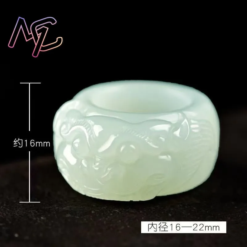 Natural Hotan Jade Pixiu Ring 20-21mm thumb Ring Chinese Jadeite Amulet Fashion Charm Jewelry Hand Carved Gifts for Women Men view 3