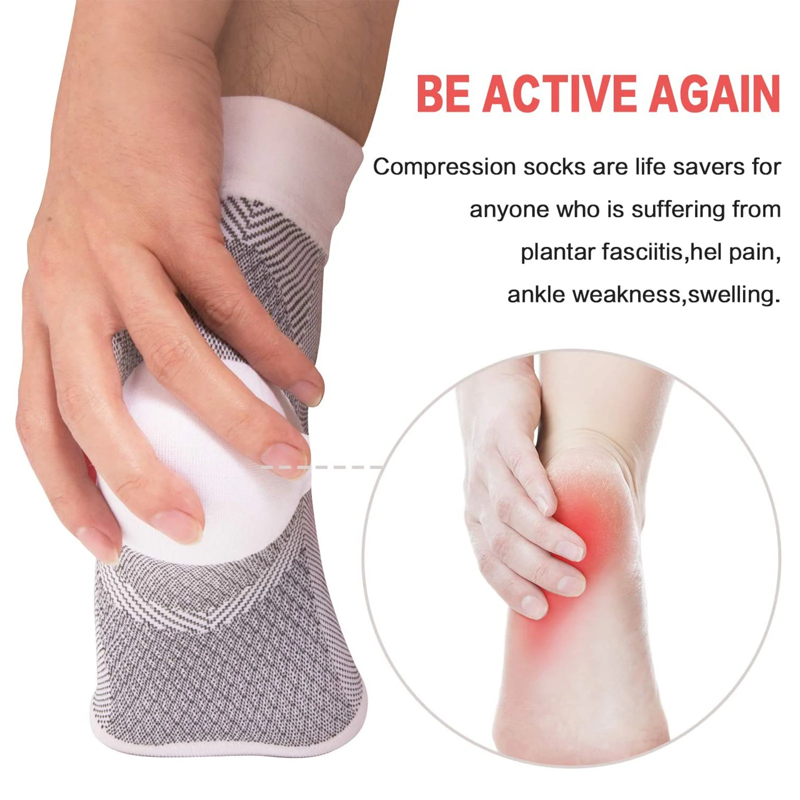 2Pairs Plantar Fasciitis Compression Socks for Women Men Ankle Brace Compression Sleeve Foot Sleeves Brace Relief Foot Pain