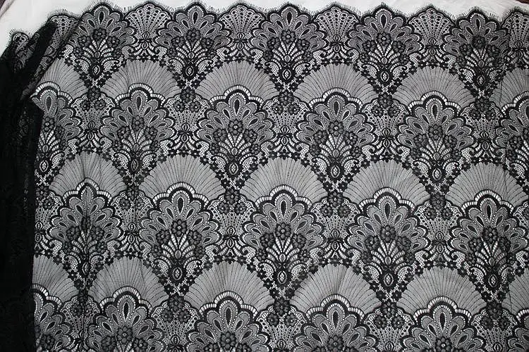 French Eyelash Lace Fabric, 150cm Wide, DIY Exquisite Lace Embroidery Clothes, Wedding Dress Accessories, White and Black, 3m