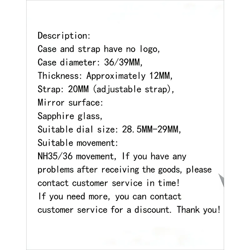 Modified Accessories 36/39MMfor Oyster Perpetual Stainless Steel Case Strap Set for NH35/36 Movement Sapphire