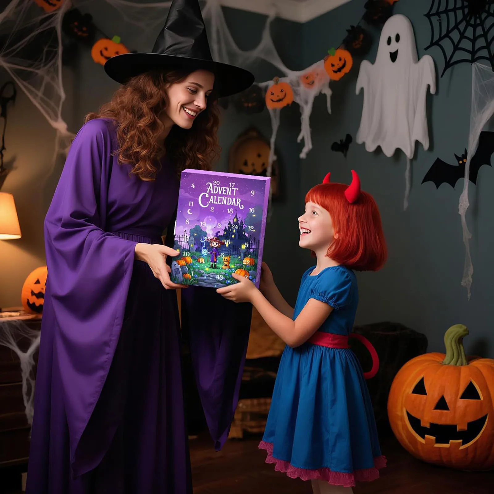 Couronne de batterie avec minuterie, calendrier de l'avent d'halloween 2025 pour filles et garçons avec 24 jours, calendrier de compte à rebours 365 détachable