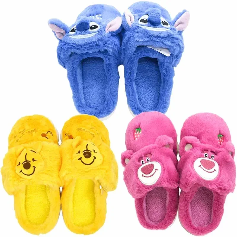 MINISO Disney Lotso Pooh Bear Stitch Anime Cartoon Cute Girl autunno inverno caldo peluche pantofole di cotone donna scarpe da casa