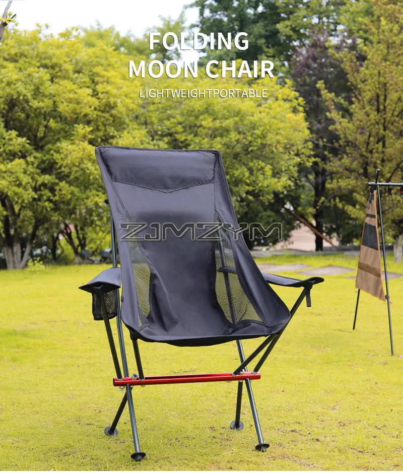 High Back Camping Chair, Portable Folding Chair with Cup Holder, Arm Rest, & Carry Bag; Supports up to 150kg, Black/Gray/Beige